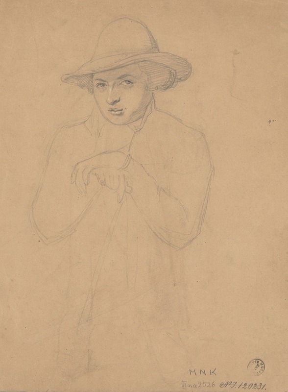 Józef Simmler - Half-length figure of young man in a hat