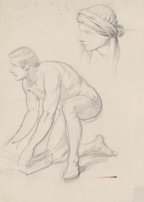 Józef Simmler - Nude sketch and study of the head in a turban for the figure of Joseph of Arimathea to the painting ‘Entombment’