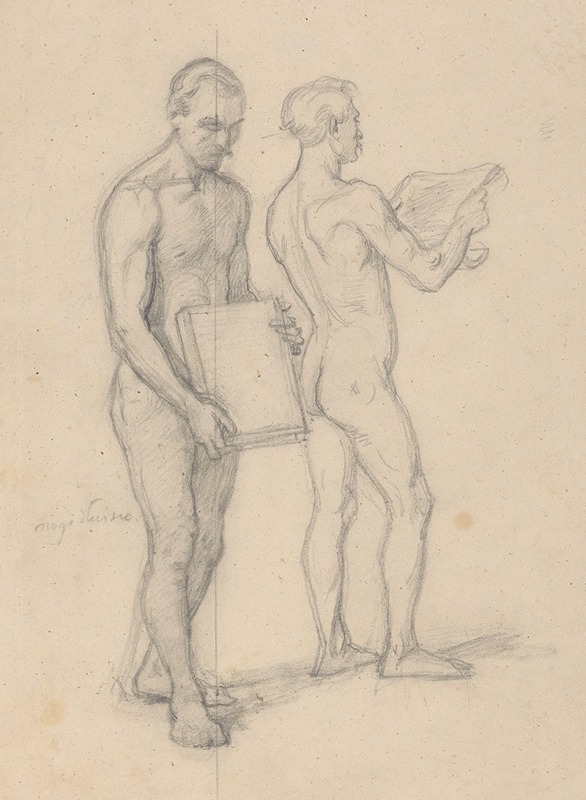 Józef Simmler - Nude studies for the figures of Jaśko of Tęczyn and the man standing behind him for the painting ‘Queen Jadwiga’s Oath’