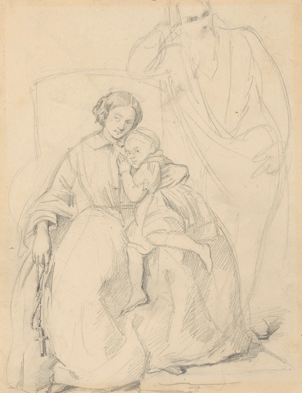 Józef Simmler - Sketch of Catherine Jagiellon with son Sigismund and John, Grand Duke of Finland, to the painting ‘Catherine Jagiellon in Gripsholm Prison’