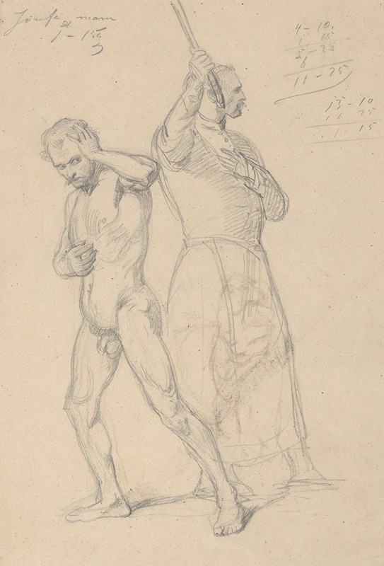 Józef Simmler - Sketch of the figure of Gniewosz of Dalewice and a nobleman for the painting ‘Queen Jadwiga’s Oath’
