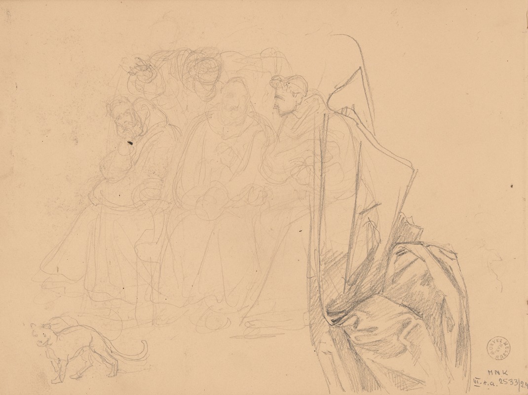Józef Simmler - Sketch of three monks sitting side by side