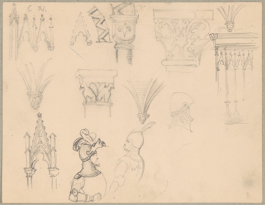 Józef Simmler - Sketches of Roman and Gothic architectural details and medieval armour