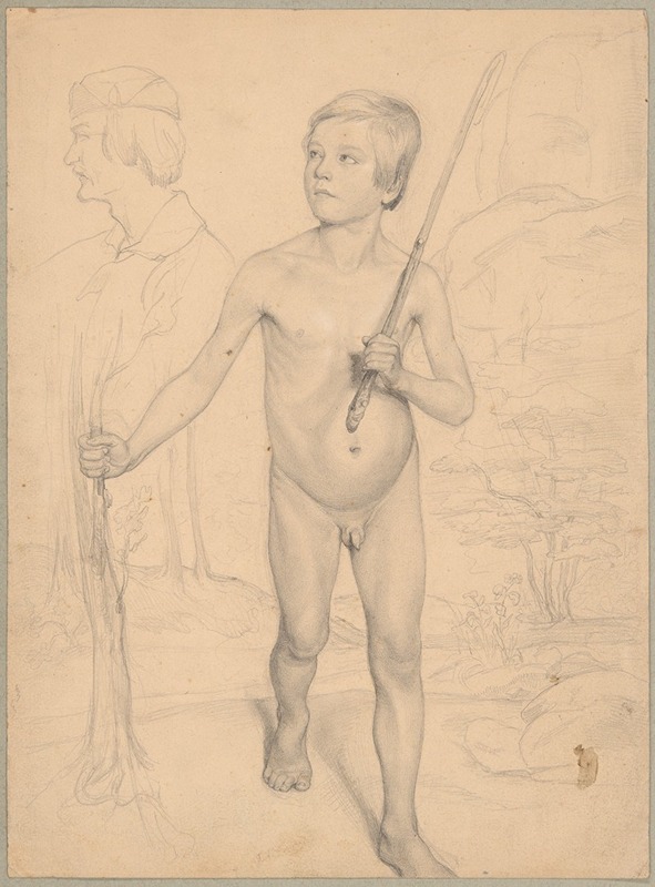 Józef Simmler - Study of a nude boy against a landscape