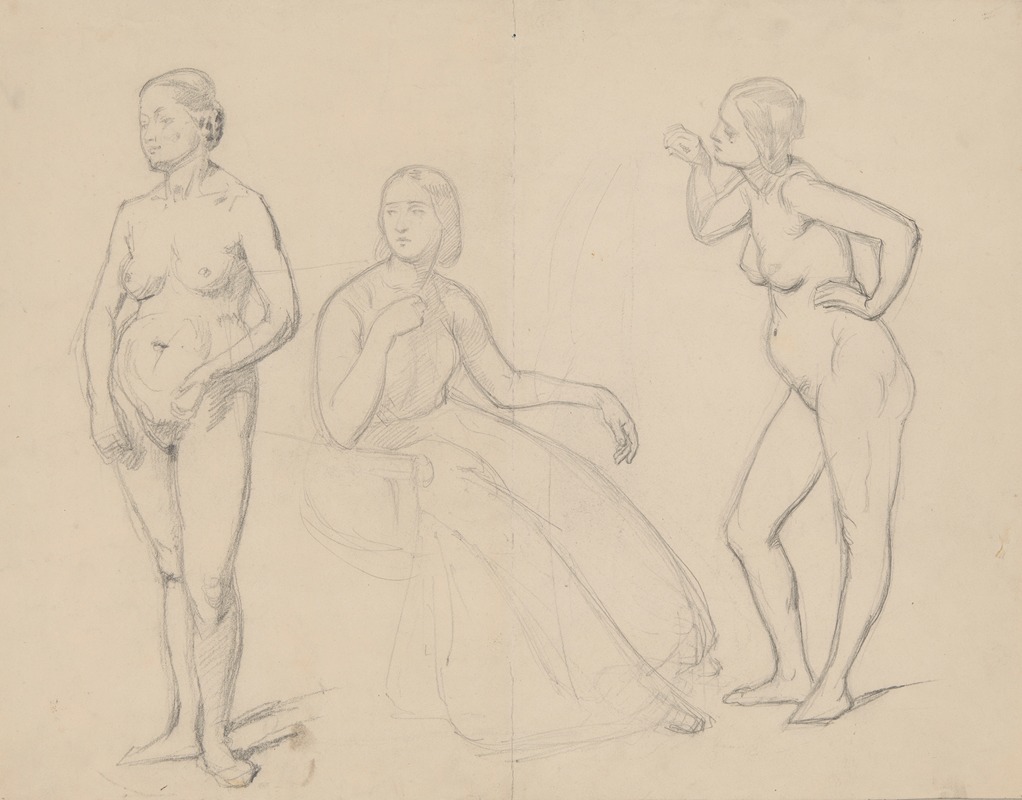 Józef Simmler - Study of the figure of Queen Bona and two nude studies of court ladies for the painting ‘The Upbringing of Sigismund Augustus’