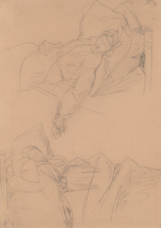 Józef Simmler - Two sketches of Barbara lying in bed for the painting ‘Death of Barbara Radziwiłł’