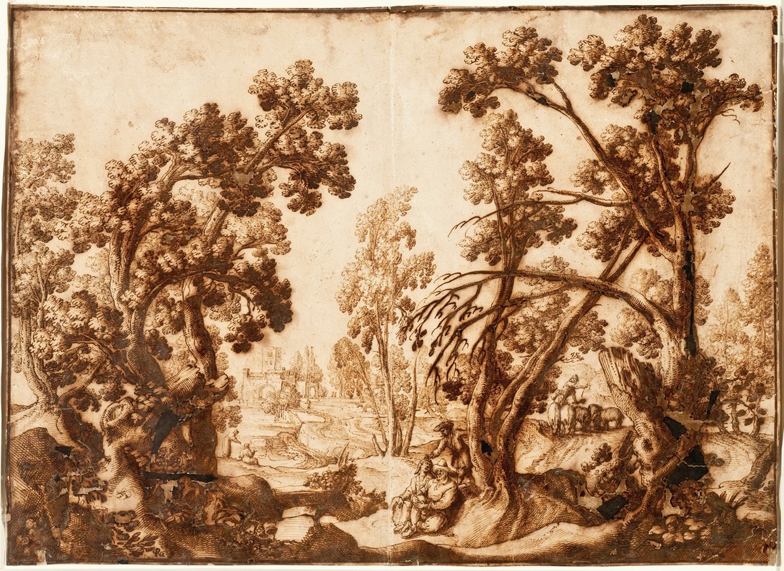 Remigio Cantagallina - Landscape with Seated Figures in Foreground