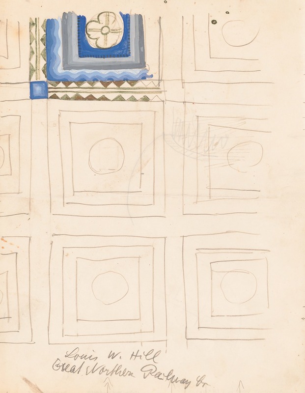 Winold Reiss - Design for reflected ceiling plan.] [Partially colored drawing for ceiling plan