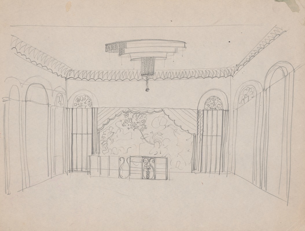 Winold Reiss - Design for the Lentheric Salon, Fifth Ave. & 58th St., Savoy-Plaza Hotel, New York, NY. Perspective sketch