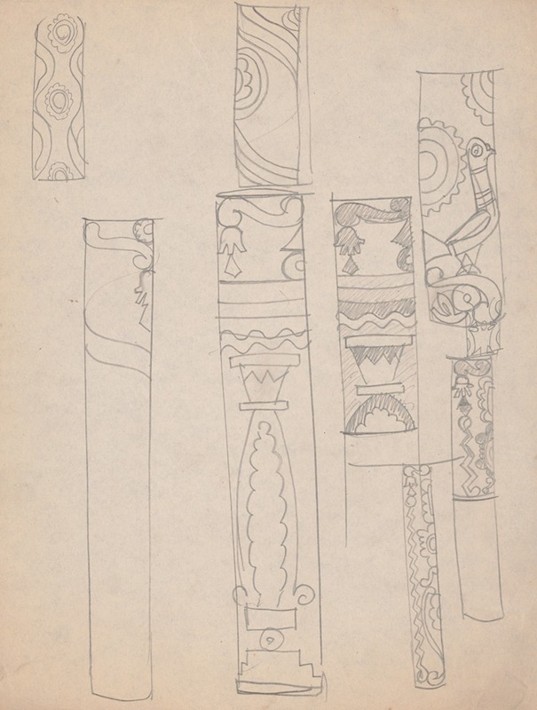 Winold Reiss - Design sketches for Crillon Restaurant, New York, NY. Details of columns