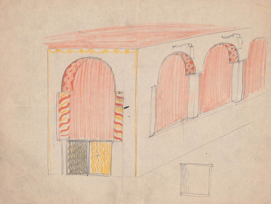 Winold Reiss - Design sketches for Crillon Restaurant, New York, NY. Perspective of interior