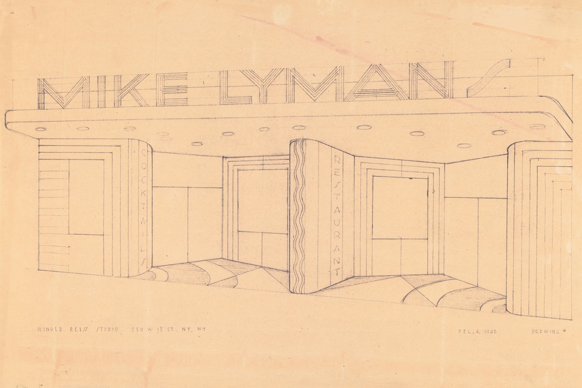 Winold Reiss - Drawings for proposed decorations of Mike Lyman’s Restaurant, 424 W. Sixth St. Los Angeles, CA. Perspective of entrance