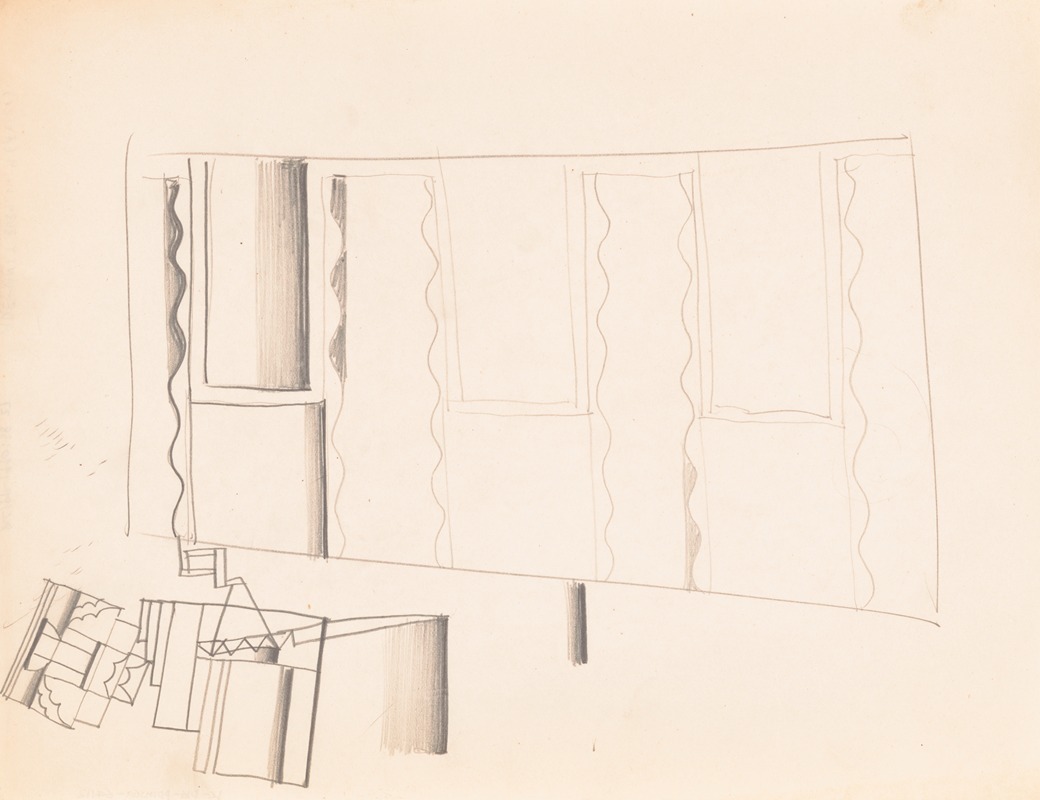 Winold Reiss - Interior design drawings for unidentified rooms. Sketch for unidentified interior