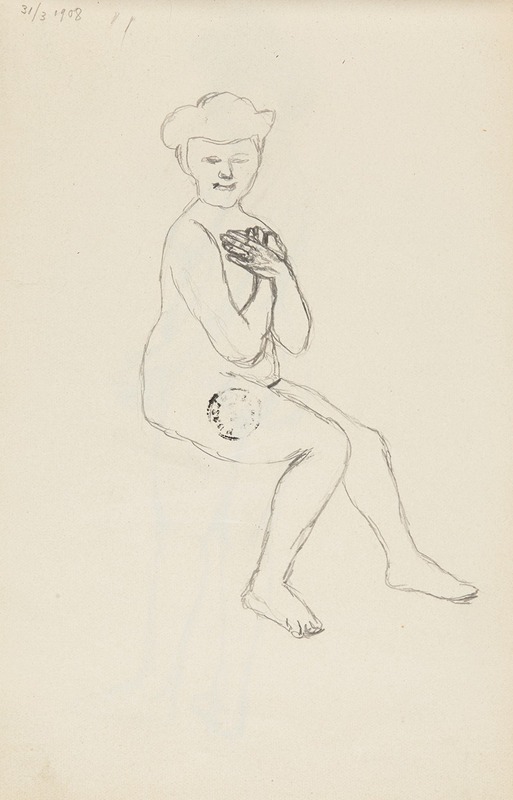 Adolf Sternschuss - akt siedzącej kobiety zasłaniającej skrzyżowanymi dłońmi biust