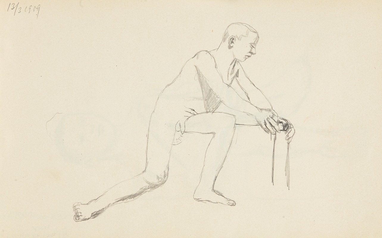 Adolf Sternschuss - akt klęczącego na jednym kolanie mężczyzny
