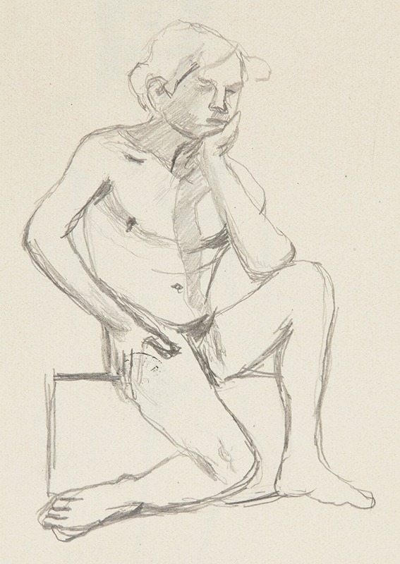 Adolf Sternschuss - akt siedzącego młodego mężczyzny podpierającego twarz dłonią