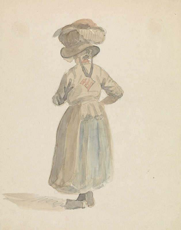 Adrianus Eversen - Figuurstudie van een vrouw met een mand op het hoofd, van achteren