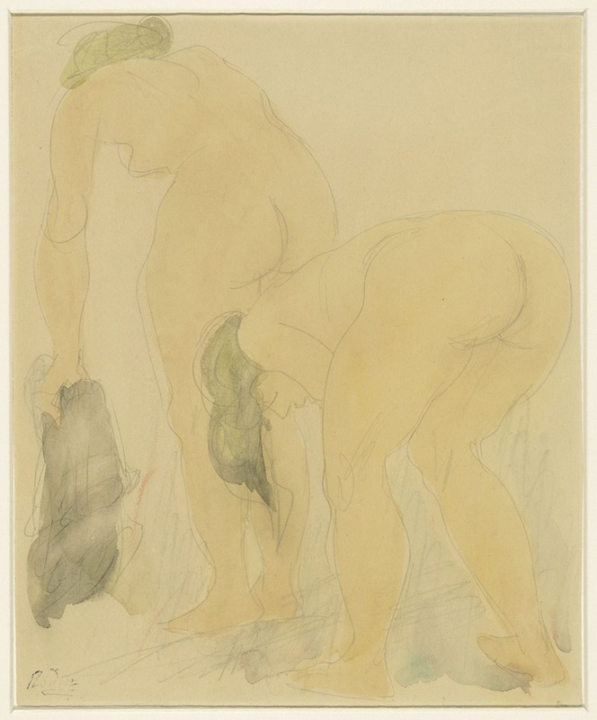 Auguste Rodin - Studieblad met twee naakte vrouwen, op de rug gezien