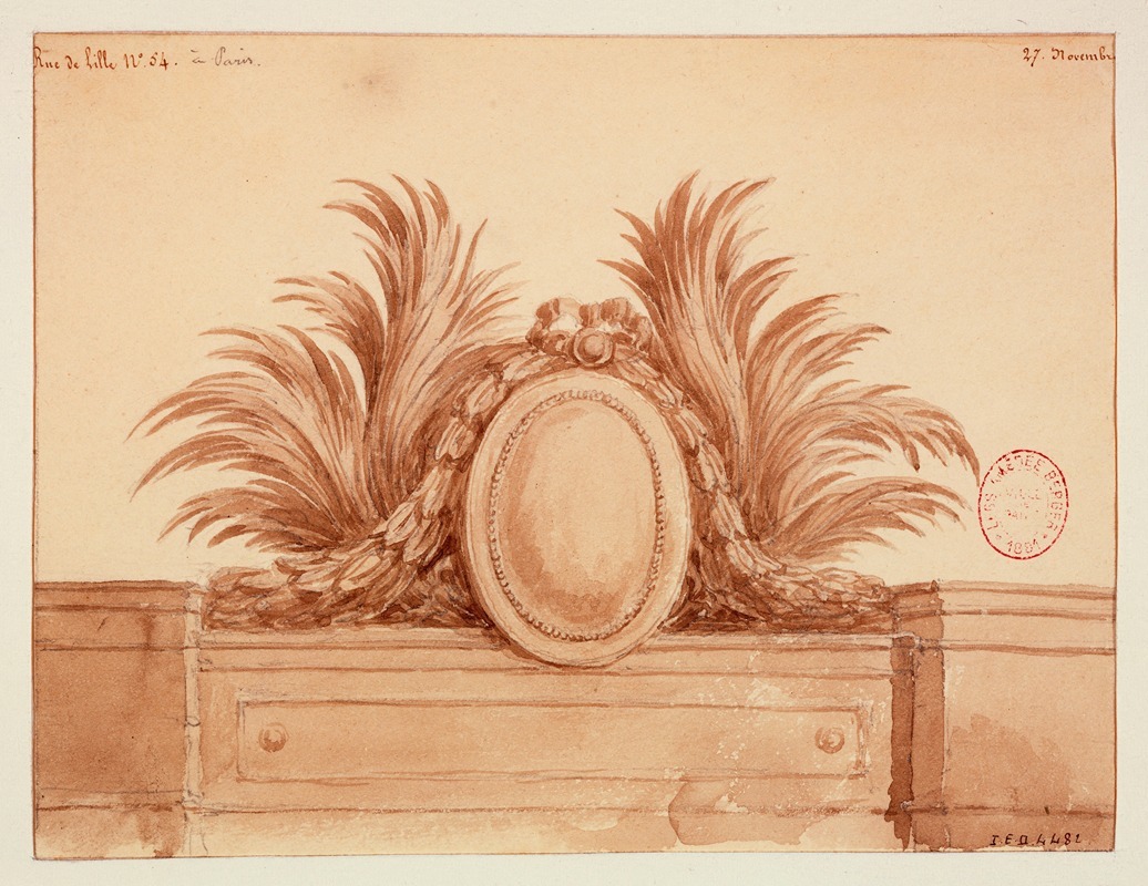 Auguste-Sébastien Bénard - Dessin d’ornement pour ou d’après le couronnement décoratif d’une porte 54 rue de Lille