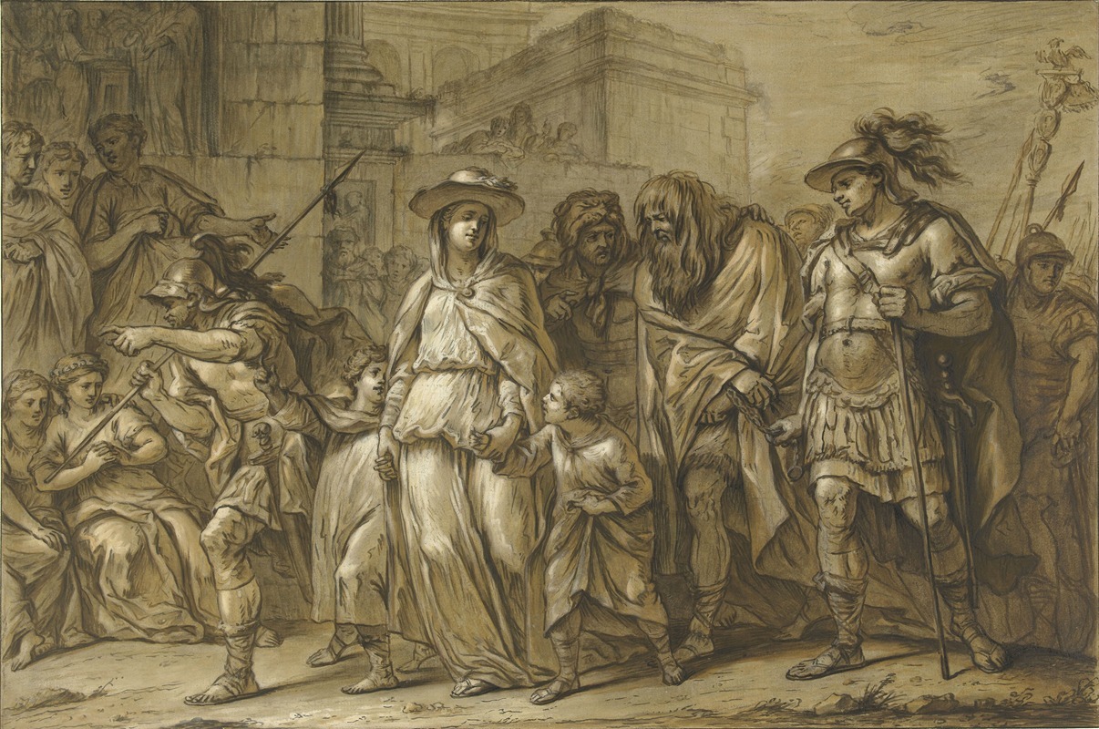 Blaise Nicolas Lesueur - Julius Sabinus en Epponina met hun twee kinderen als gevangenen door Rome gevoerd