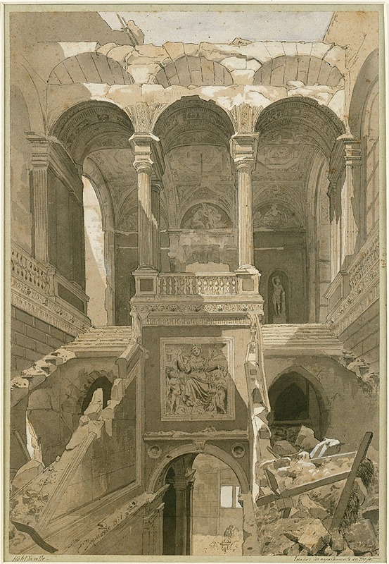 Charles-Joseph Beauverie - Ruines de l’hôtel de Ville, escalier des appartements du préfet.