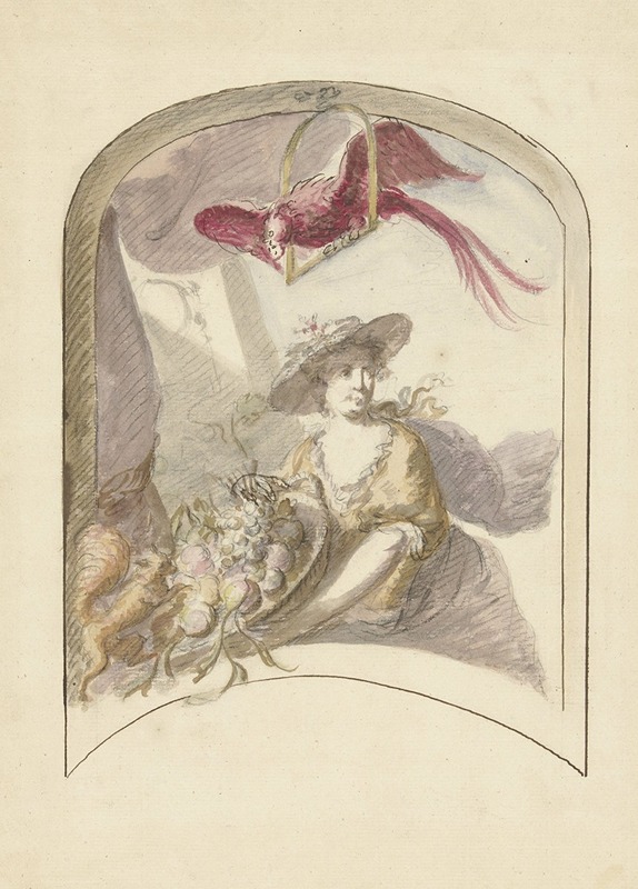 Elias van Nijmegen - Vrouw met vruchtenmand, een eekhoorn en papegaai