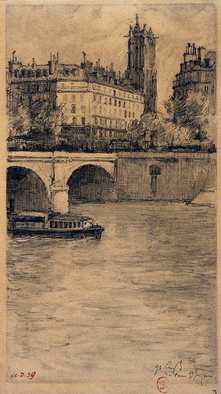 Eugène Béjot - Le pont Notre-Dame et la Tour Saint-Jacques.