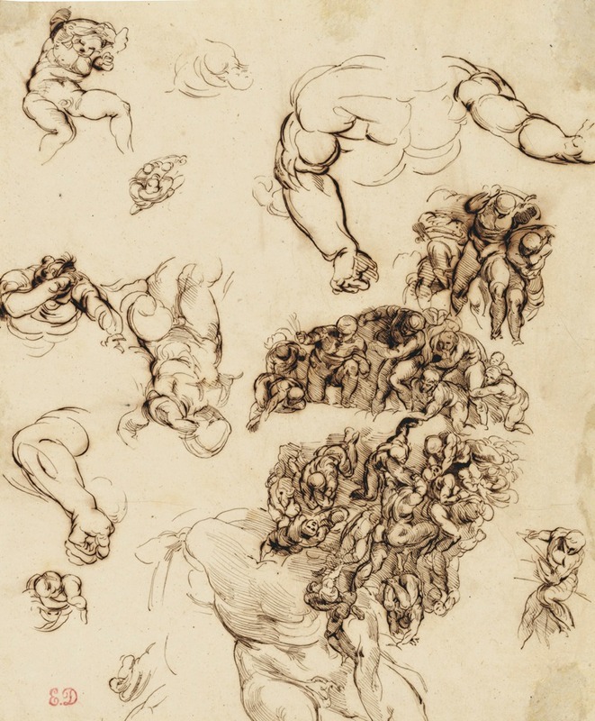 Eugène Delacroix - Studies of nude figures, after Michelangelo