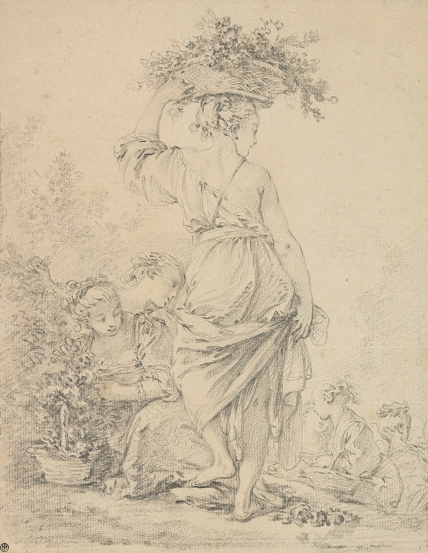 François Boucher - A standing young woman and others gathering flowers (‘La Jardinière’)