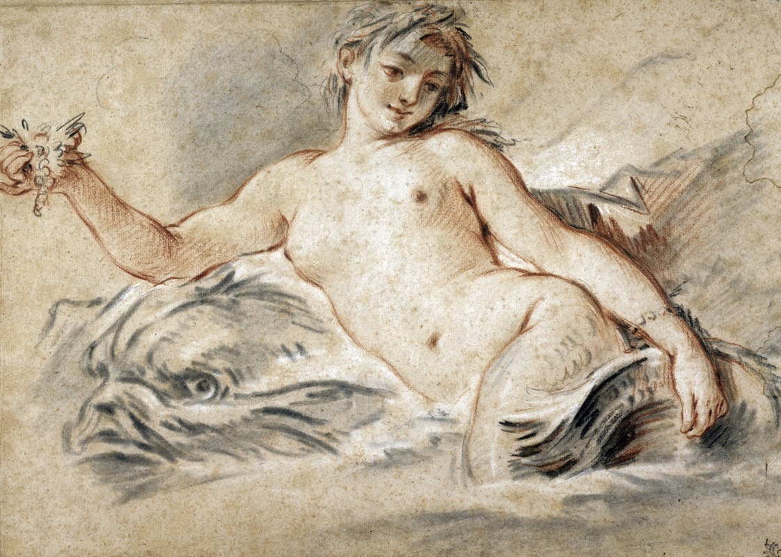 François Boucher - Sirène couchée sur un dauphin