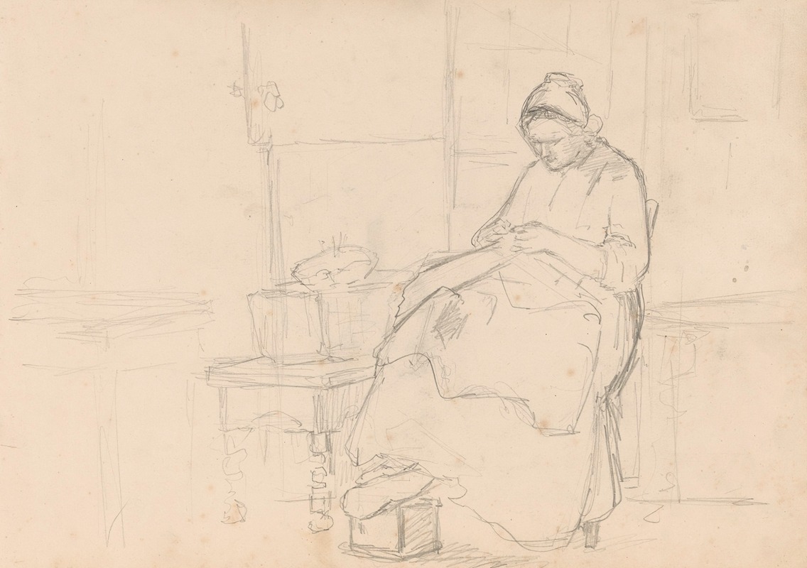 Hendrik Valkenburg - Zittende vrouw met naaiwerk