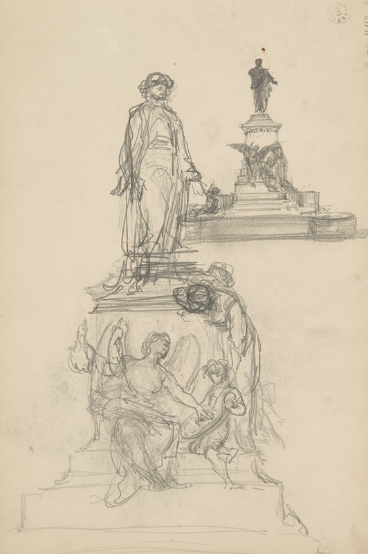 Henryk Siemiradzki - dwa szkice pomnika z postacią na cokole, wokół którego siedzą alegoryczne postacie