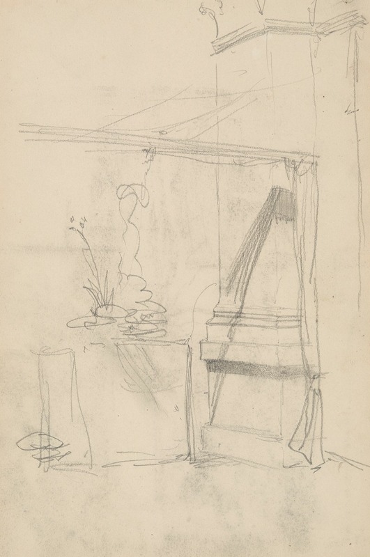 Henryk Siemiradzki - szkic wnętrza z filarem i podpiętą kotarą