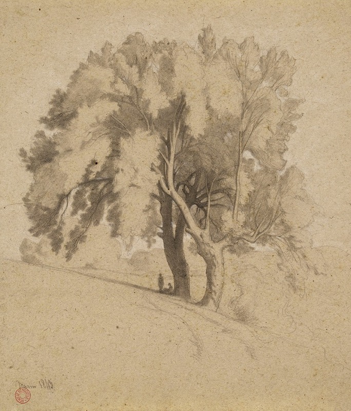 Jean-Achille Benouville - Paysage (figures sous des arbres)