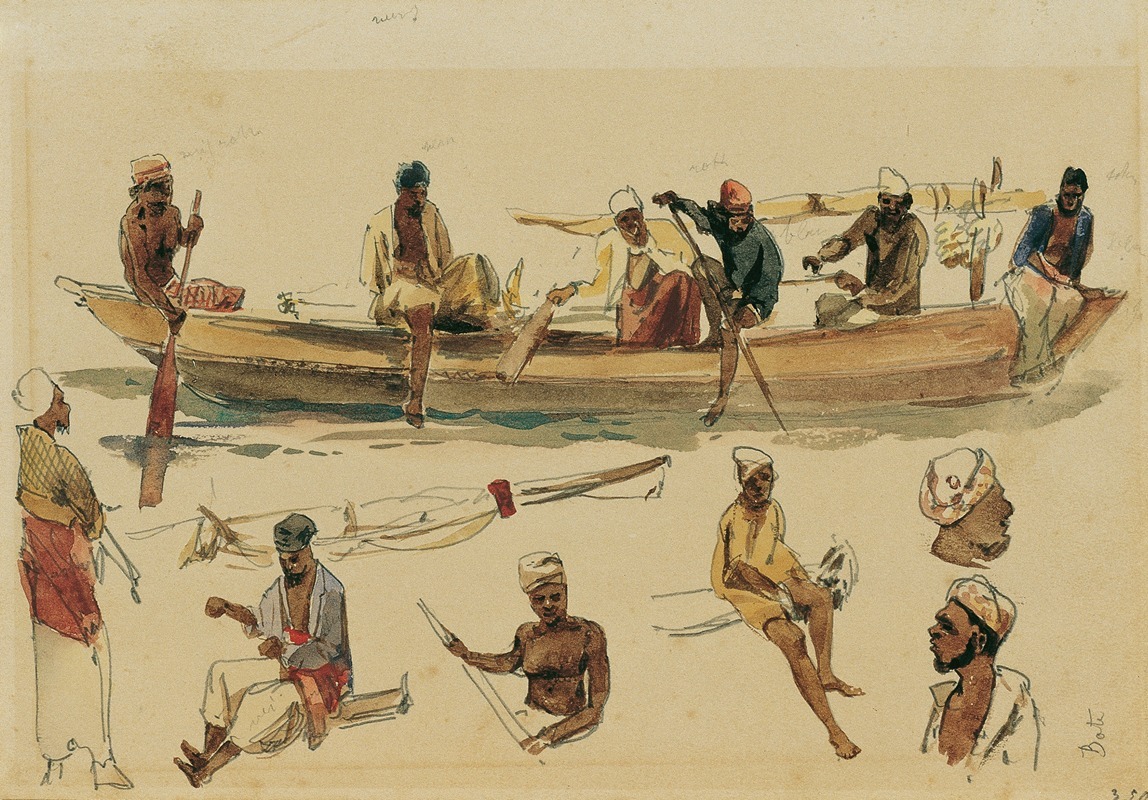 Joseph Selleny - Studie von Booten und Bootsleuten auf Ceylon