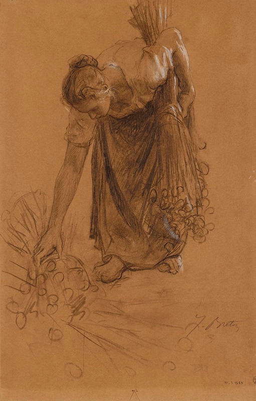 Jules Breton - Paysanne ramassant une gerbe d’œillettes
