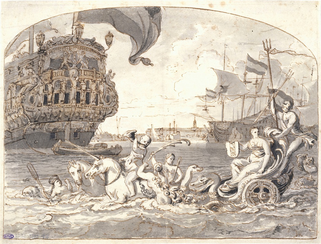 Ludolf Bakhuysen - The port of Amsterdam, allegorical subject