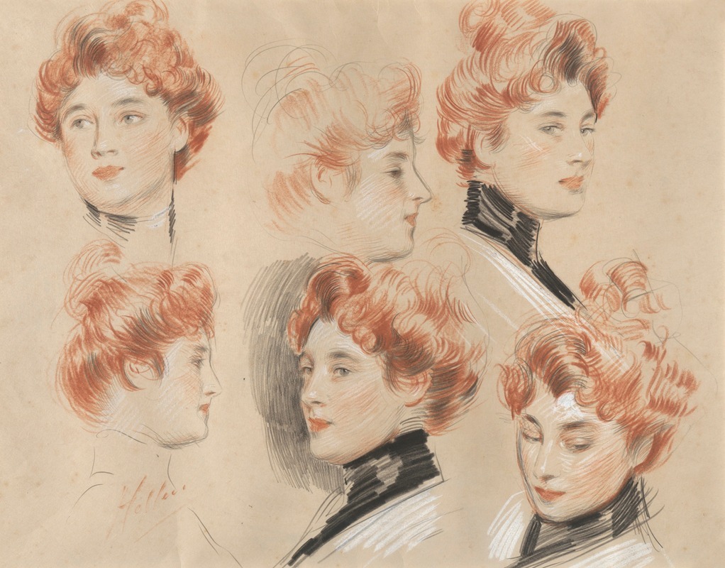 Paul César Helleu - Six Studies of the head of a Lady traditionally identified as Mrs. Gertrude Vanderbilt Whitney