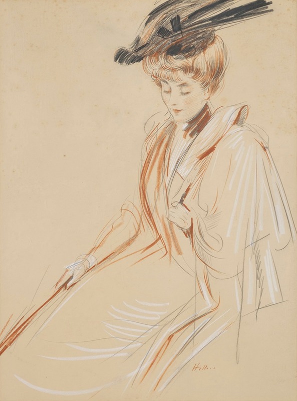 Paul César Helleu - Portrait de femme au chapeau à plumes