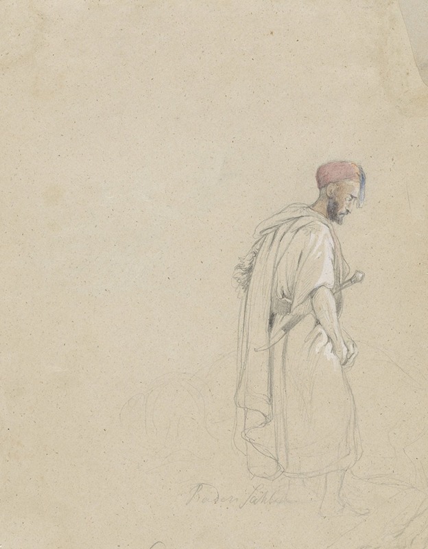 Raden Saleh - Figuurstudie van een man met tulband en zwaard