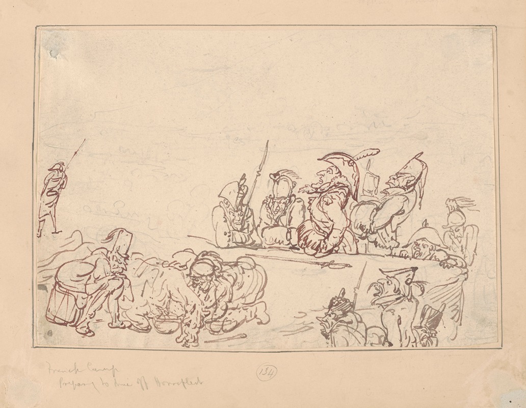 Thomas Rowlandson - French camp preparing to dine off horseflesh