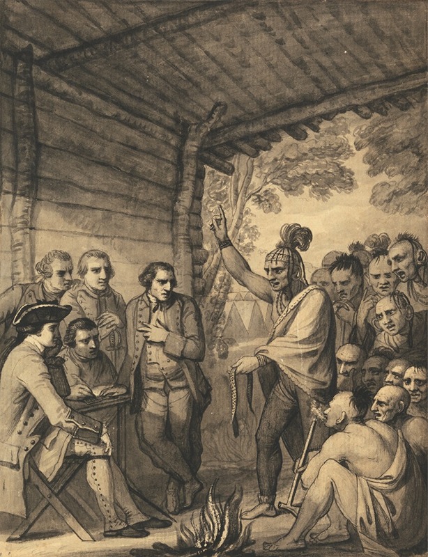 Benjamin West - The Indians Giving a Talk to Colonel Bouquet in a conference at a Council Fire Near his Camp on the Banks of Muskingum in America, in October 1764, 1765