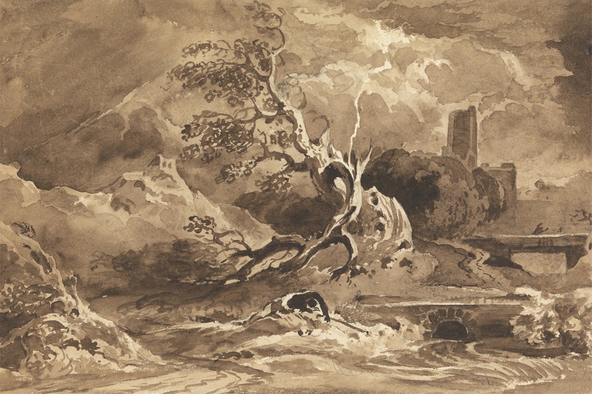 Cornelius Varley - A Tree Struck by Lightning
