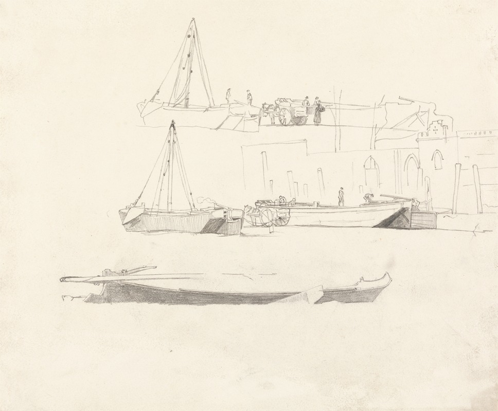 Cornelius Varley - Studies of Boats, Figures, Carts, and Buildings