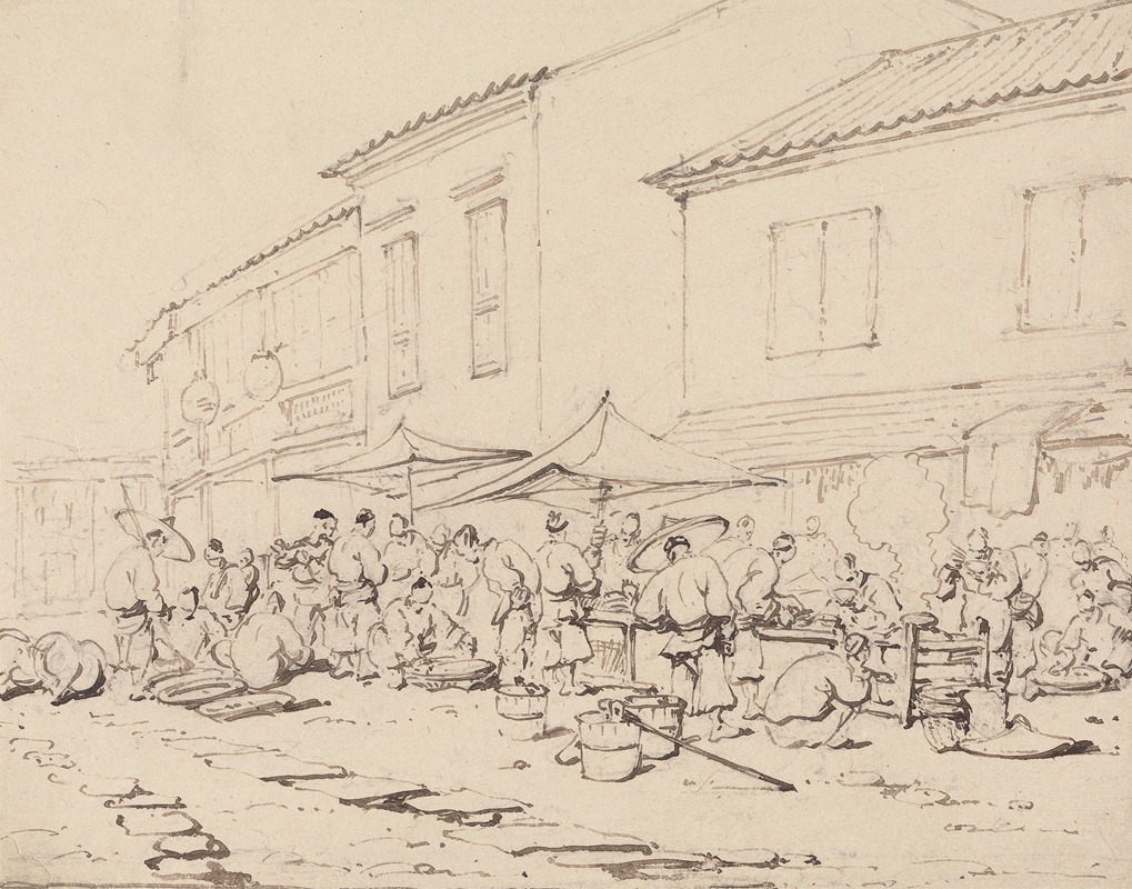 George Chinnery - A Market Place and Crowd