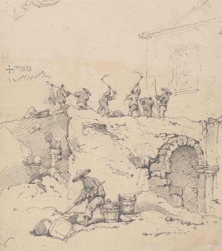 George Chinnery - Chinese Coolies Demolishing a Building