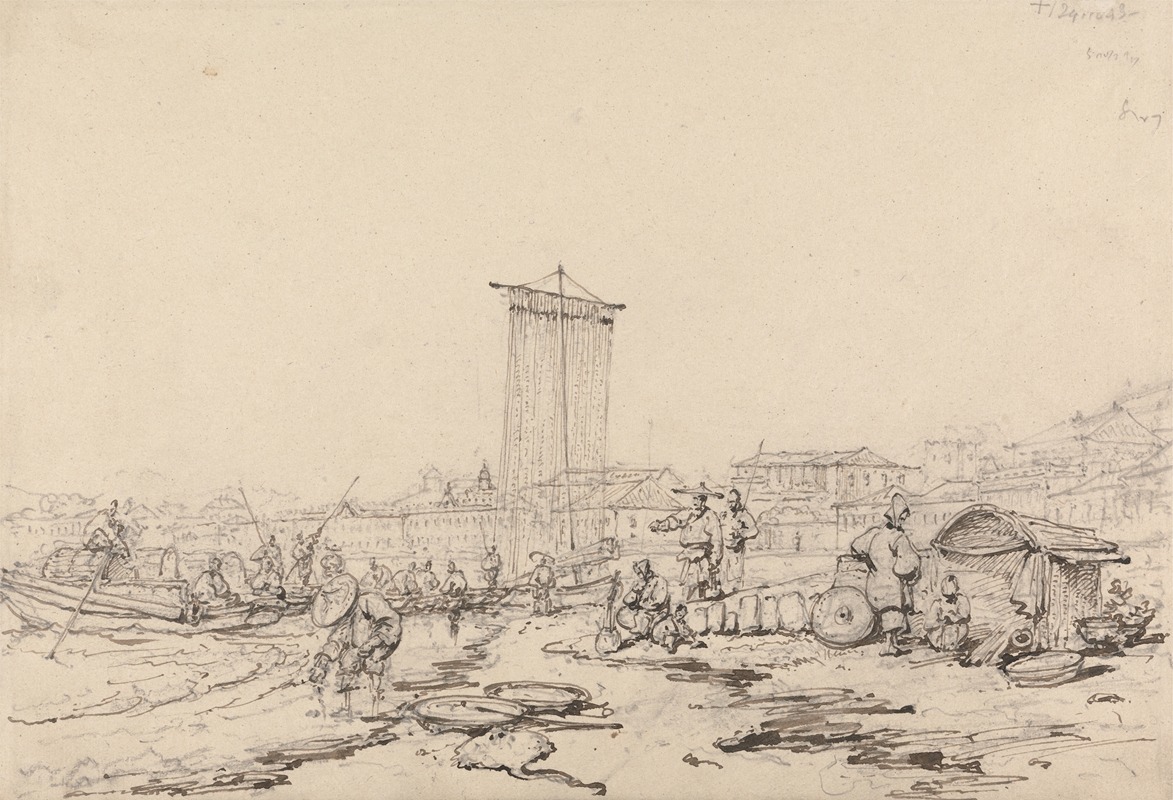 George Chinnery - Coast Scene with Fishermen and Buildings, Macao