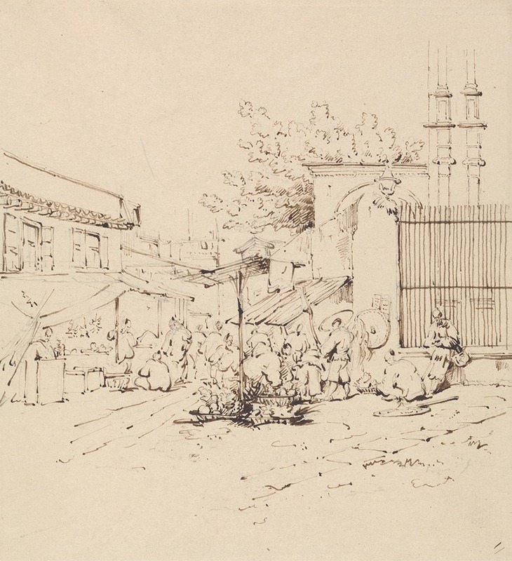 George Chinnery - Street Scene with Merchants Selling Wares