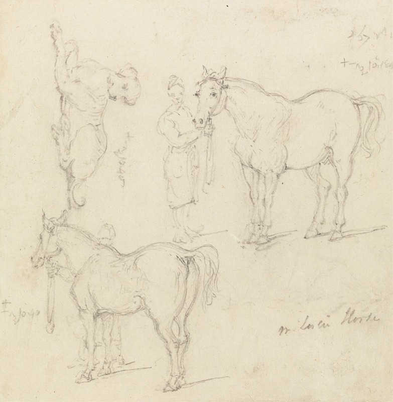 George Chinnery - Studies of Horses with Chinese Grooms, and a Dog