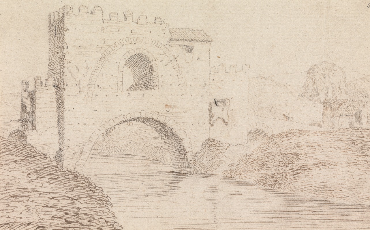 Henry Swinburne - River, with Stone Covered Bridge, and Arched Window